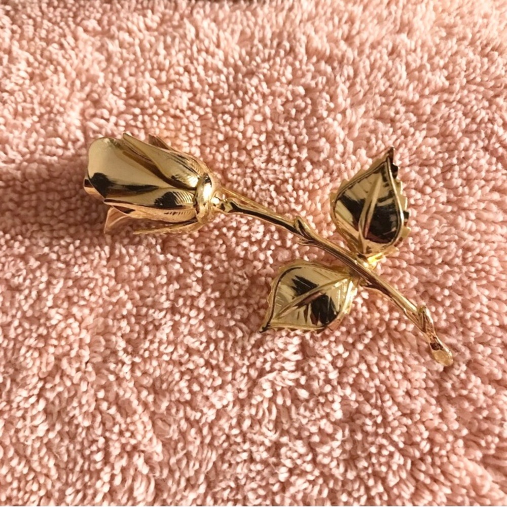 Vintage Rose Brooch Hand Crafted Gold Tone 3 inches